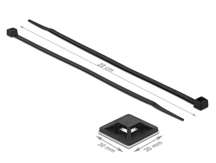 Delock Befestigungssockel 30 x 30 mm mit Kabelbinder L 200 x B 4,8 mm schwarz