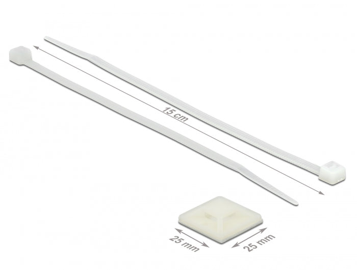Delock Befestigungssockel 25 x 25 mm mit Kabelbinder L 150 x B 3,6 mm weiß