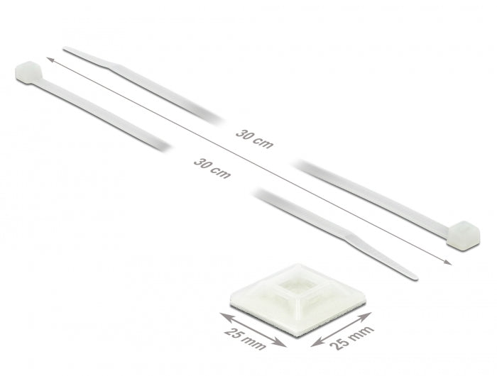 Delock Befestigungssockel 25 x 25 mm mit Kabelbinder L 300 x B 4,8 mm weiß