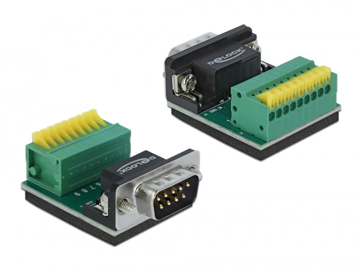 Delock Adapter D-Sub 9 Pin Stecker zu Terminalblock 9 Pin mit Drucktaster