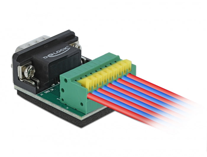 Delock Adapter D-Sub 9 Pin Stecker zu Terminalblock 9 Pin mit Drucktaster