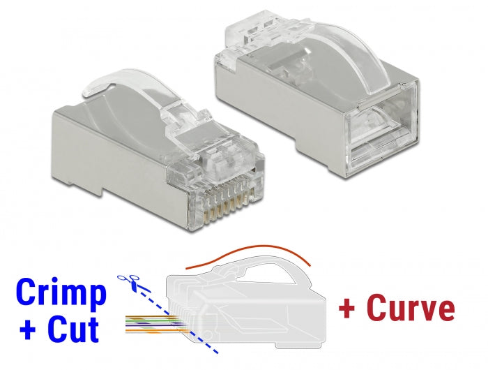 Delock RJ45 Crimp+Cut+Curve Stecker Cat.6 STP 20 Stück