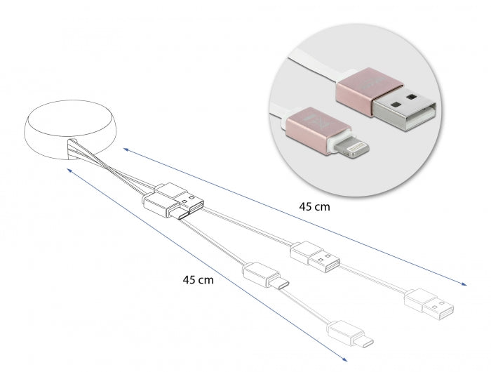 Delock USB Aufrollkabel Typ-A zu Lightning™ weiß / rosé