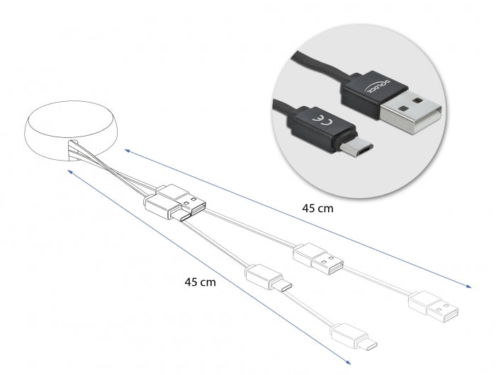 Delock USB Aufrollkabel Typ-A zu Micro-B schwarz
