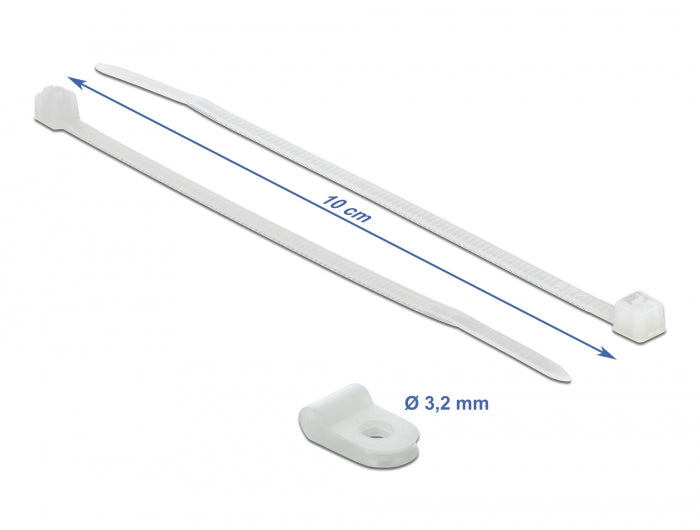 Delock Befestigungsschelle 3,2 mm mit Kabelbinder L 100 x B 2,5 mm weiß