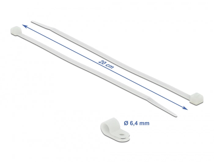 Delock Befestigungsschelle 6,4 mm mit Kabelbinder L 200 x B 3,6 mm weiß