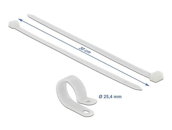 Delock Befestigungsschelle 25,4 mm mit Kabelbinder L 300 x B 7,2 mm weiß
