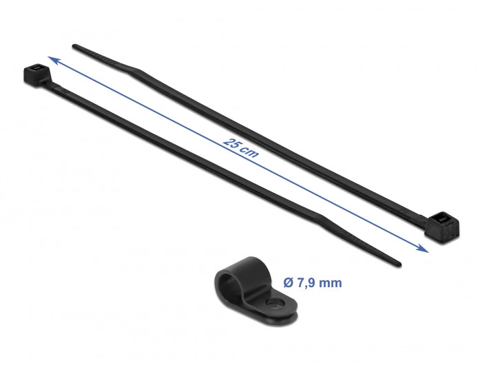 Delock Befestigungsschelle 7,9 mm mit Kabelbinder L 250 x B 3,6 schwarz