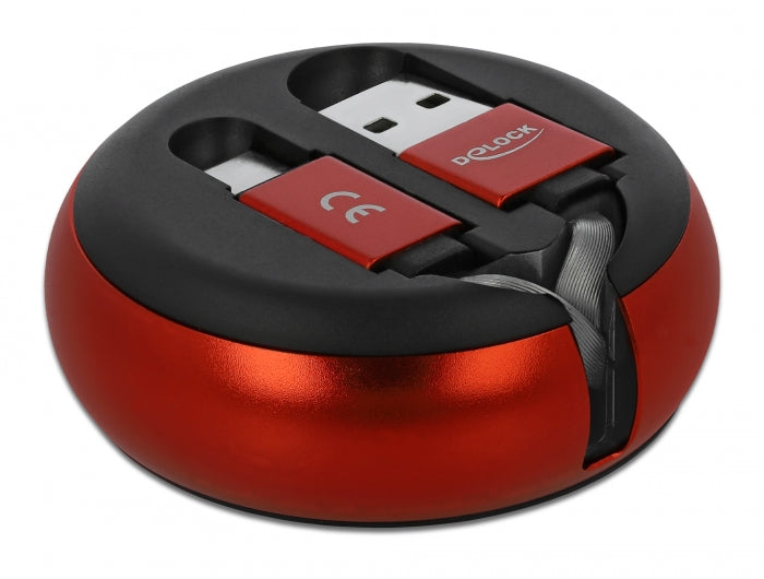 Delock USB Aufrollkabel Typ-A zu USB-C™ schwarz / rot
