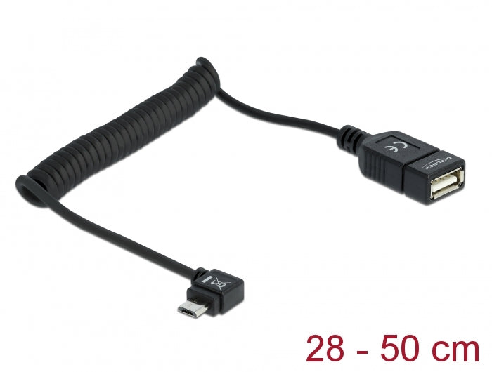 Delock Kabel USB micro-B Stecker gewinkelt > USB 2.0-A Buchse OTG Spiralkabel