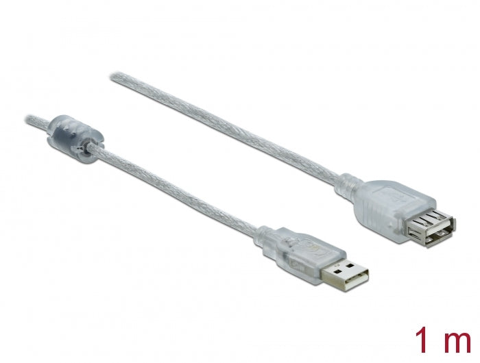 Delock Verlängerungskabel USB 2.0 Typ-A Stecker > USB 2.0 Typ-A Buchse 1 m transparent