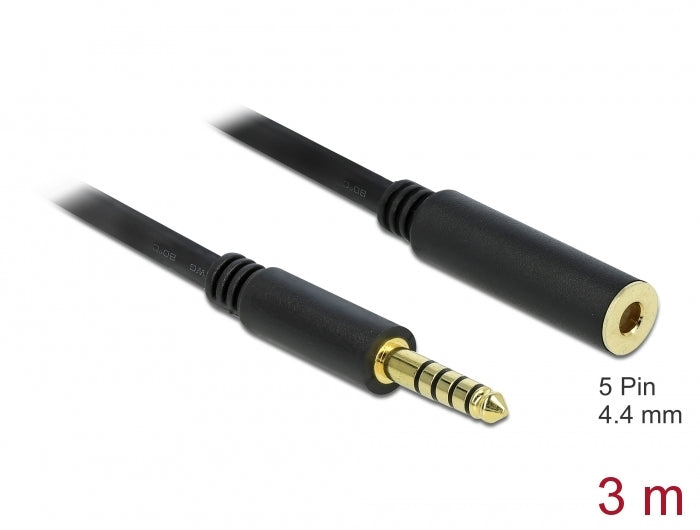 Delock Verlängerungskabel Klinke 4,4 mm 5 Pin Stecker zu Buchse 3 m schwarz