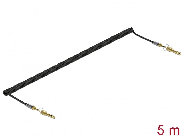 Delock Spiralkabel 3,5 mm 3 Pin Klinkenstecker zu Klinkenstecker mit Schraubadapter 5 m