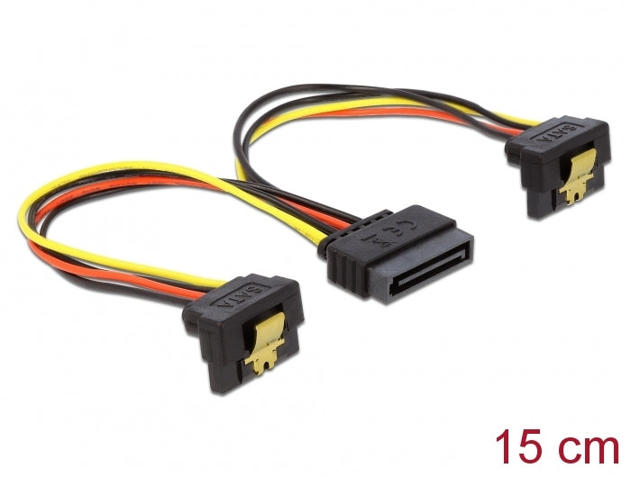Delock Kabel Power SATA 15 Pin > 2 x SATA HDD mit Metallclip– gewinkelt