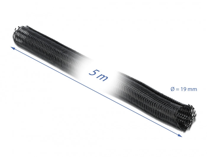 Delock Geflechtschlauch mit Klettverschluss 5 m x 19 mm schwarz