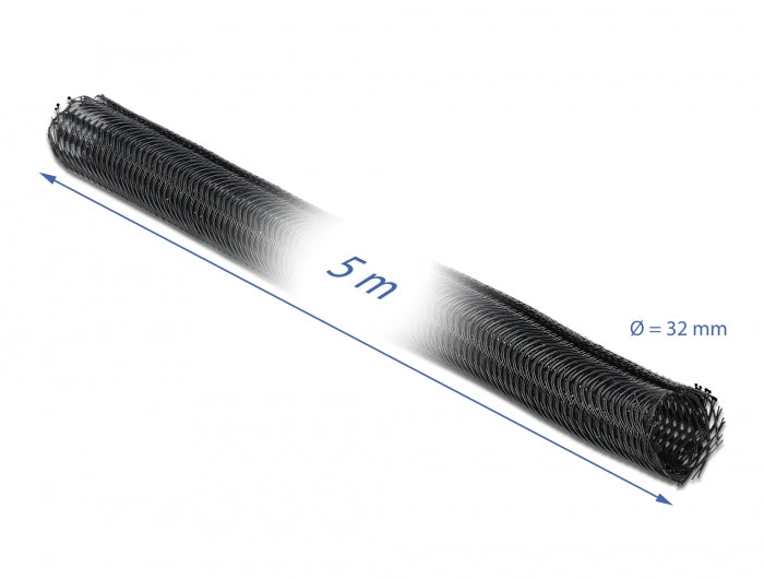 Delock Geflechtschlauch mit Klettverschluss 5 m x 32 mm schwarz
