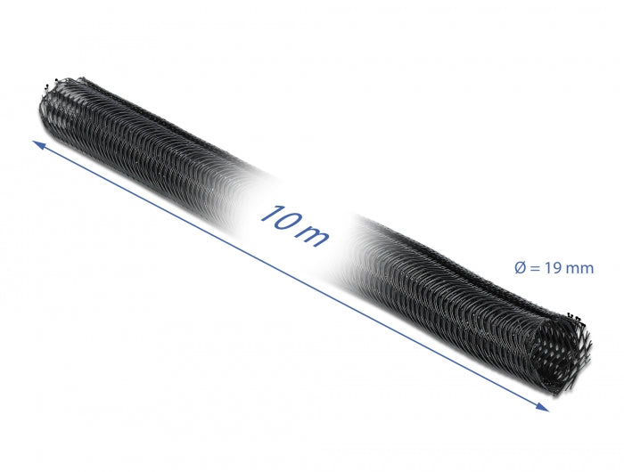 Delock Geflechtschlauch mit Klettverschluss 10 m x 19 mm schwarz