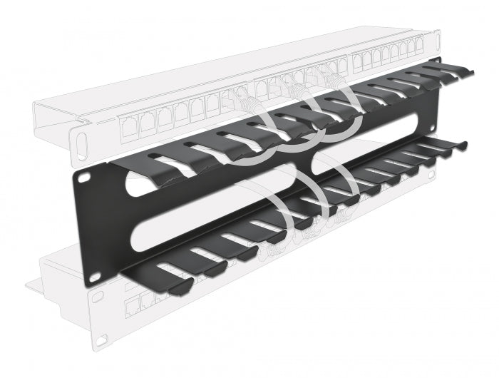 Delock 19″ Kabelmanagement Rangierpanel mit 4 Öffnungen 2 HE schwarz