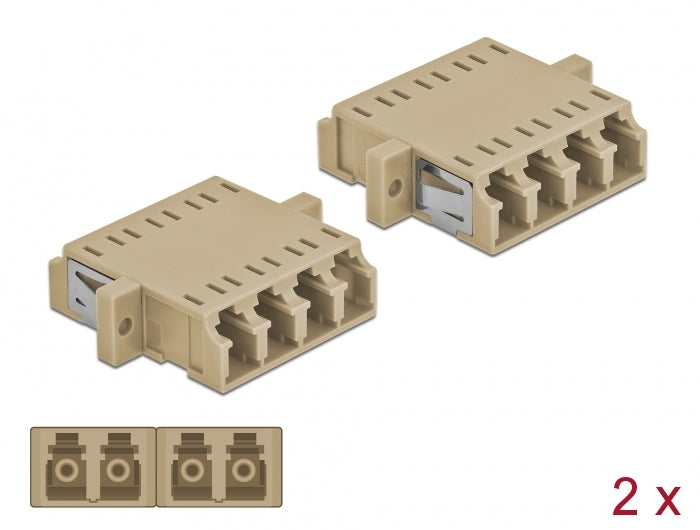 Delock LWL Kupplung LC Quad Buchse zu LC Quad Buchse Multimode 2 Stück beige