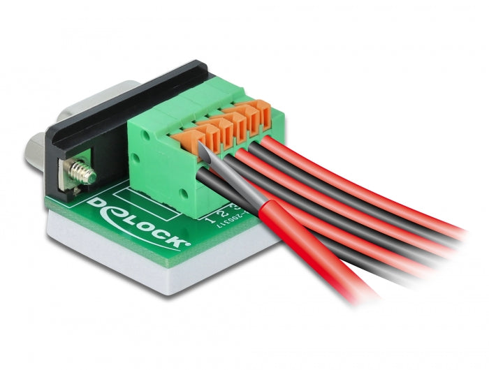 Delock D-Sub9 Buchse zu Terminalblock mit Drucktaster horizontal