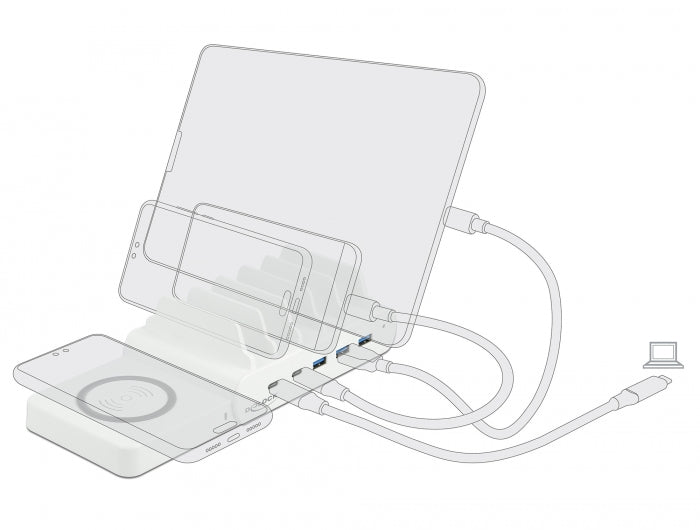 Delock USB und kabelloses Ladegerät 2 x USB Type-C™ PD + 3 x USB Typ-A mit 110 W