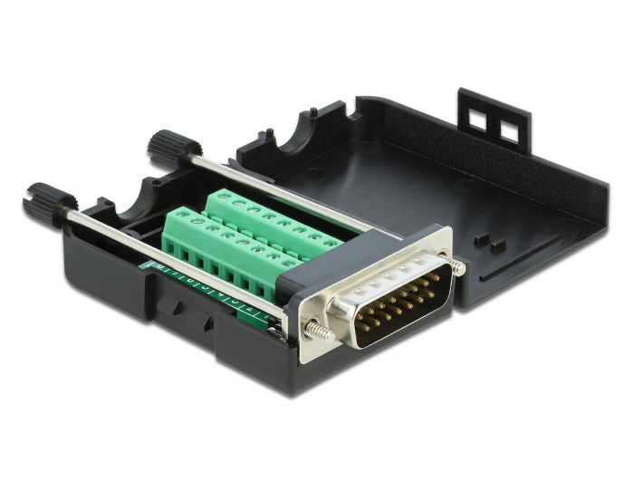 Delock D-Sub15 Stecker zu Terminalblock mit Gehäuse