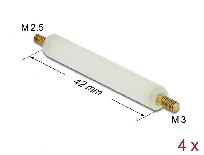 Delock Abstandshalter M2.5 x M3, Sechskant, Außen / Außen, 42 mm natur 4 Stück