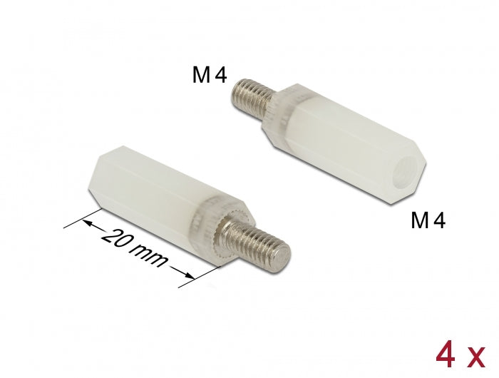 Delock Abstandshalter M4 x M4, Sechskant, Innen / Außen, 20 mm natur 4 Stück