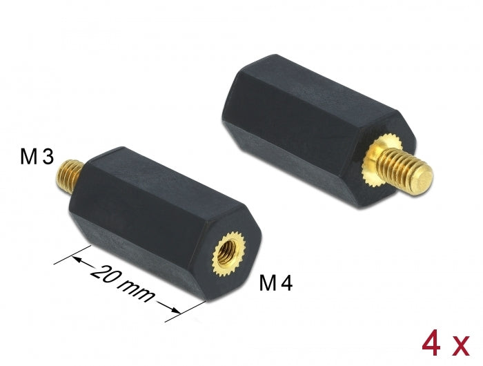 Delock Abstandshalter M4 x M3, Sechskant, Innen / Außen, 20 mm schwarz 4 Stück