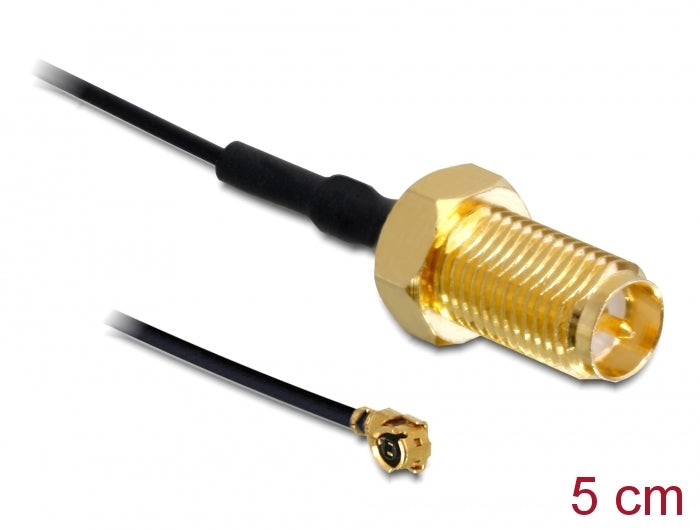 Delock Antennenkabel RP-SMA Buchse zum Einbau zu I-PEX Inc., MHF® I Stecker 1.13 5 cm Gewindelänge 10 mm