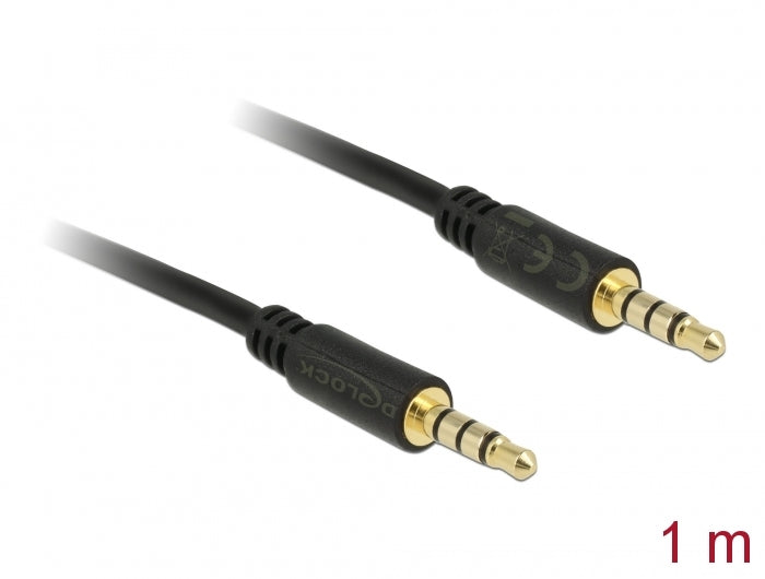 Delock Klinkenkabel 3,5 mm 4 Pin Stecker zu Stecker 1 m schwarz