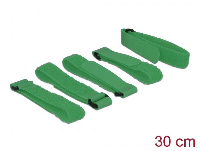 Delock Klett-Kabelbinder L 300 mm x B 20 mm 5 Stück mit Schlaufe grün