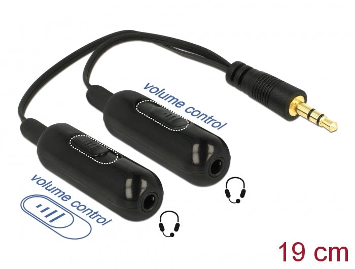 Delock Adapterkabel Audio Splitter Klinkenstecker 3,5 mm 3 Pin > 2 x Klinkenbuchse 3,5 mm 3 Pin + Lautstärkeregler 19 cm