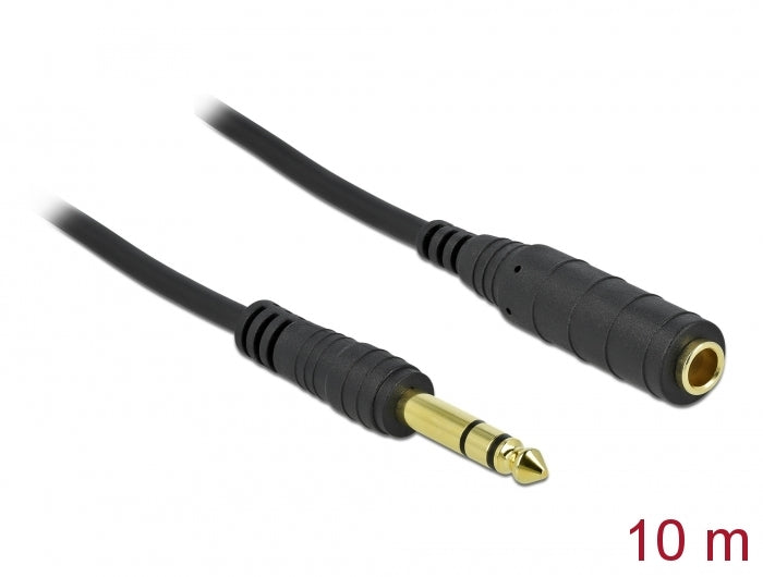 Delock Klinkenverlängerungskabel 6,35 mm 3 Pin Stecker zu Buchse 10 m schwarz