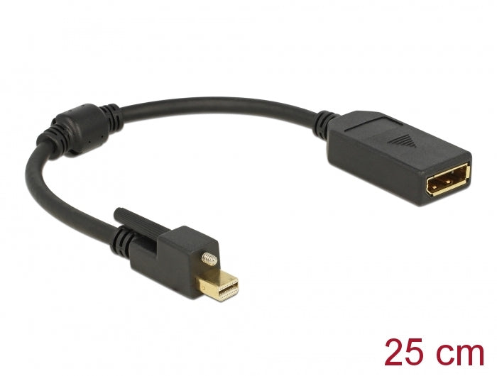 Delock Adapter mini DisplayPort 1.2 Stecker mit Schraube > DisplayPort Buchse 4K schwarz