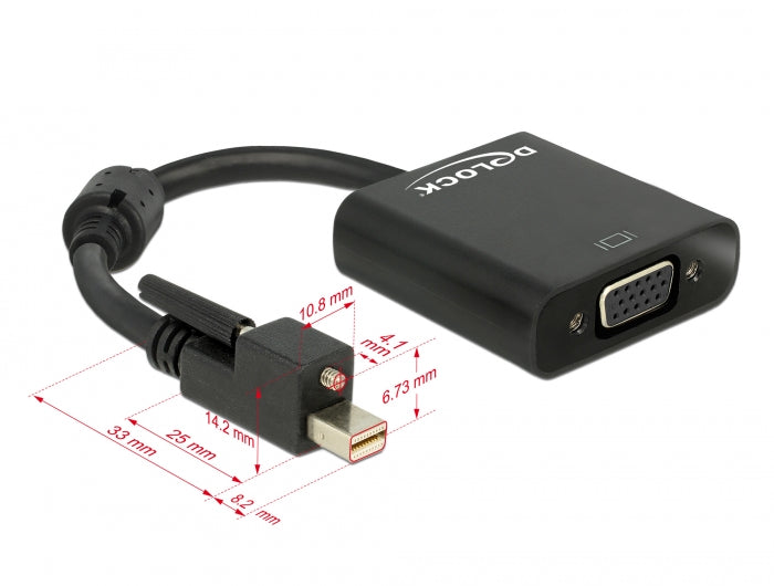Delock Adapter mini DisplayPort 1.2 Stecker mit Schraube > VGA Buchse schwarz