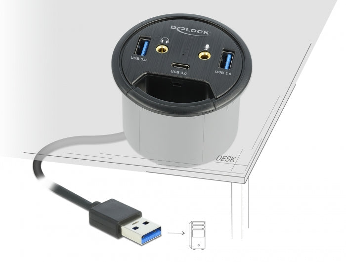 Delock 3 Port Tisch-Hub 1 x USB Type-C™ und 2 x USB Typ-A + HD-Audio Ports