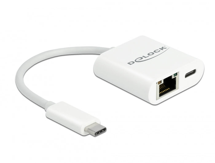 Delock USB Type-C™ Adapter zu Gigabit LAN 10/100/1000 Mbps mit Power Delivery Anschluss weiß