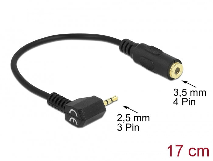 Delock Audiokabel Klinkenstecker 2,5 mm 3 Pin gewinkelt > Klinkenbuchse 3,5 mm 4 Pin