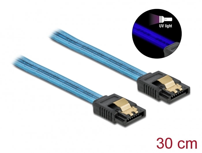 Delock SATA 6 Gb/s Kabel UV Leuchteffekt blau 30 cm