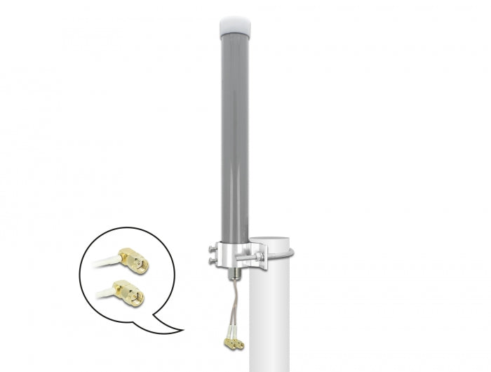 Delock Multiband LTE WLAN 2,4 GHz Antenne 1 x SMA Stecker 1 x RP-SMA Stecker 2 - 3 dBi 2 x 20 cm RG-178 omnidirektional outdoor grau