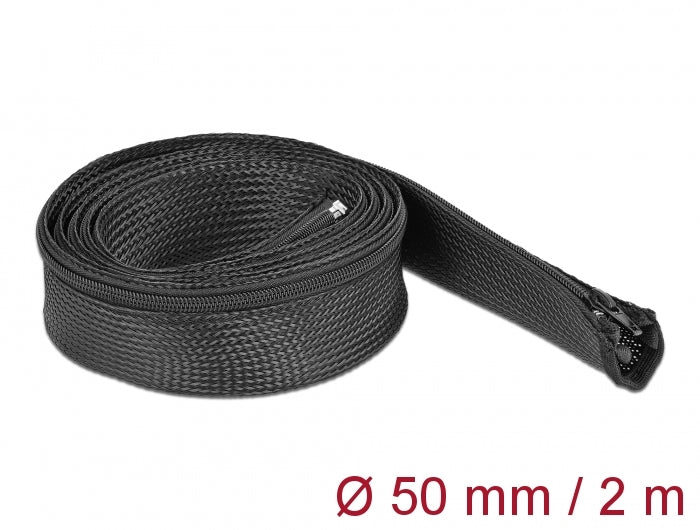 Delock Geflechtschlauch mit Reißverschluss hitzebeständig 2 m x 50 mm schwarz