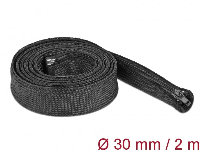 Delock Geflechtschlauch mit Reißverschluss hitzebeständig 2 m x 30 mm schwarz