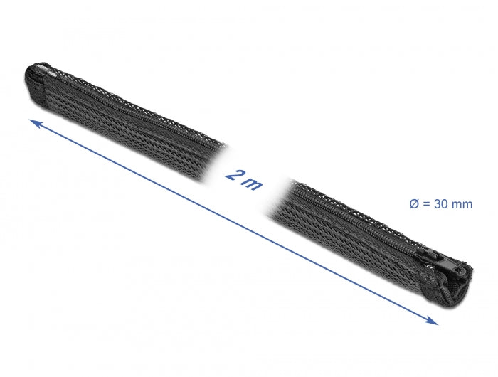 Delock Geflechtschlauch mit Reißverschluss hitzebeständig 2 m x 30 mm schwarz