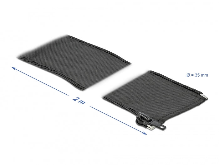 Delock Gewebeschlauch mit Reißverschluss hitzebeständig 2 m x 35 mm schwarz