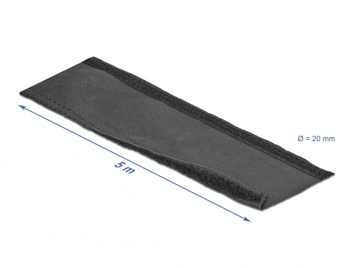 Delock Gewebeschlauch mit Klettverschluss hitzebeständig 5 m x 20 mm schwarz