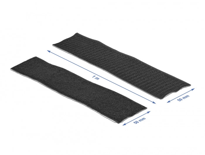 Delock Klettband selbstklebend mit Haft- und Flauschband L 1 m x B 50 mm schwarz