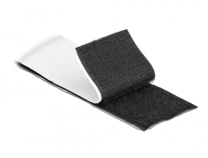 Delock Klettband selbstklebend mit Haft- und Flauschband L 5 m x B 50 mm schwarz