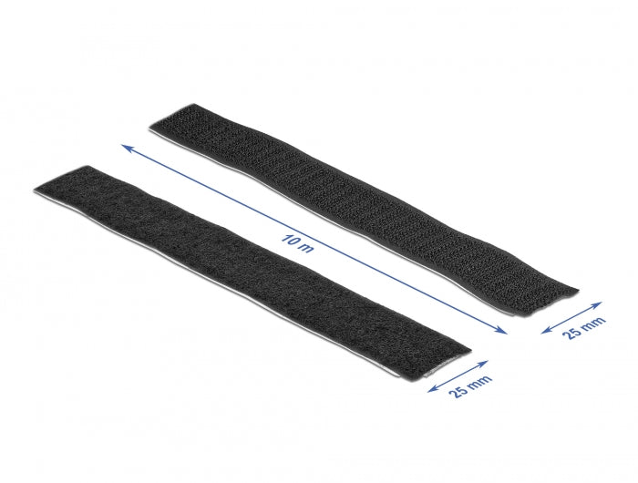 Delock Klettband selbstklebend mit Haft- und Flauschband L 10 m x B 25 mm schwarz