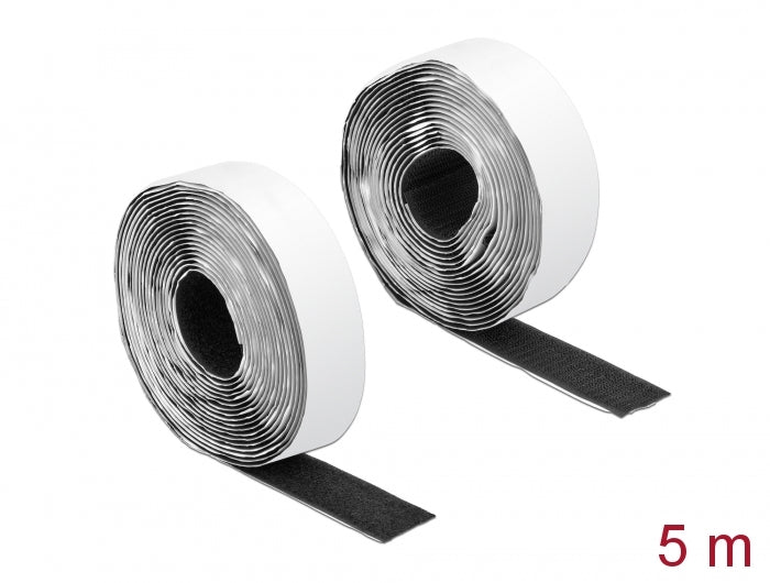 Delock Klettband selbstklebend mit Haft- und Flauschband L 5 m x B 25 mm schwarz